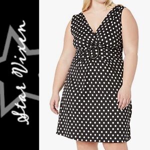 Star Vixen black and white polka dot sleeveless A-line dress- 3X